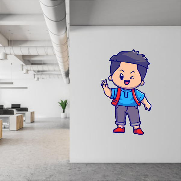 Cartoon Kid Showing Peace Decal