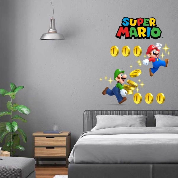Super Mario And Luigi Collect Coins Wall Art
