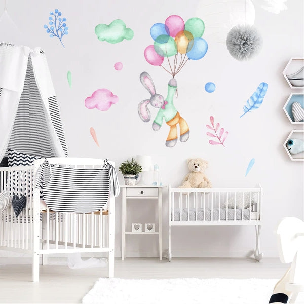 Watercolour Rabbit Balloons Decals