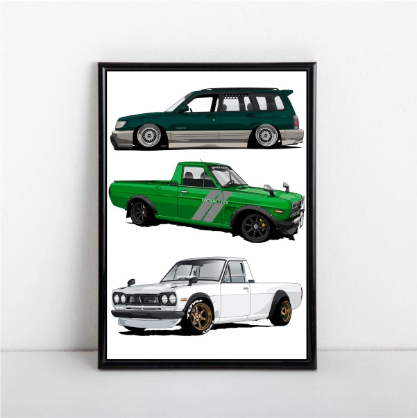 Datsun 1200 - Subaru Forester - Datsun 1200 Hakotora Car Poster