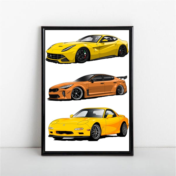 F12 - Kia Stinger GT - Mazda Rx7 Car Poster