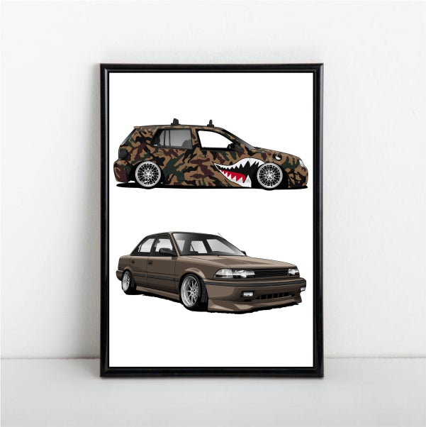 Golf MK4 GTI - Toyota Corolla Car Poster
