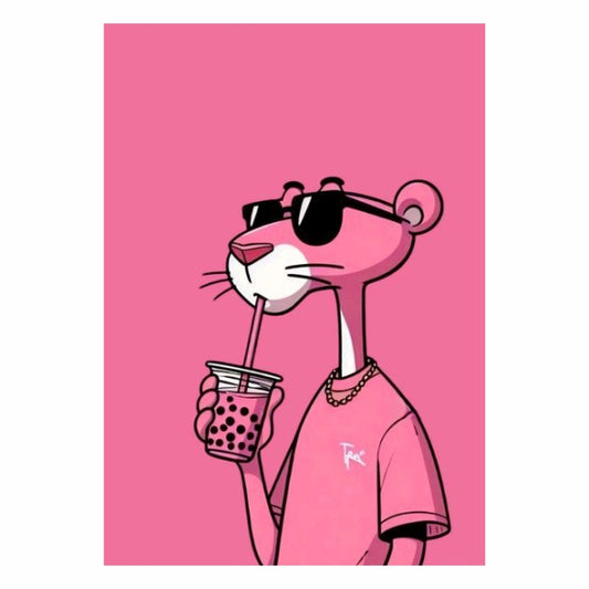 Pink Panther Drinking Boba