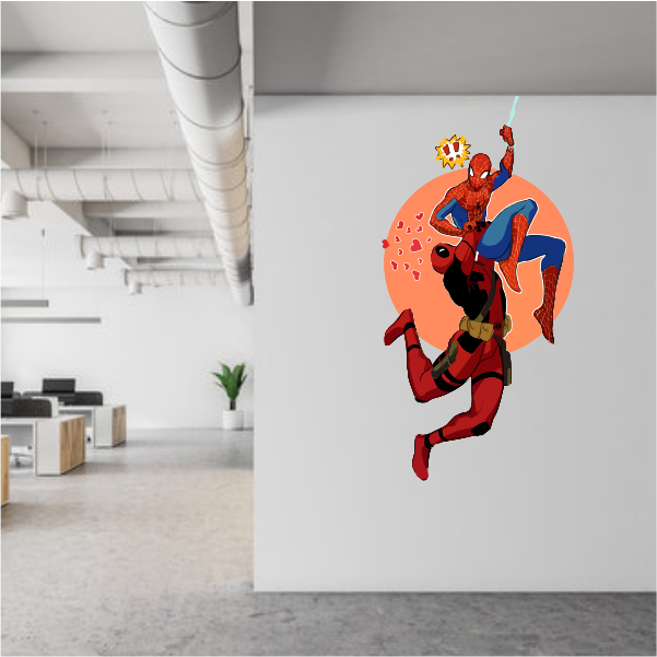 Deadpool And Spiderman Swinging Decal
