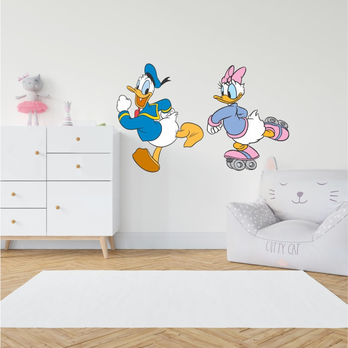 Donlald Duck And Daisy Duck Rollerblading And Running Decal