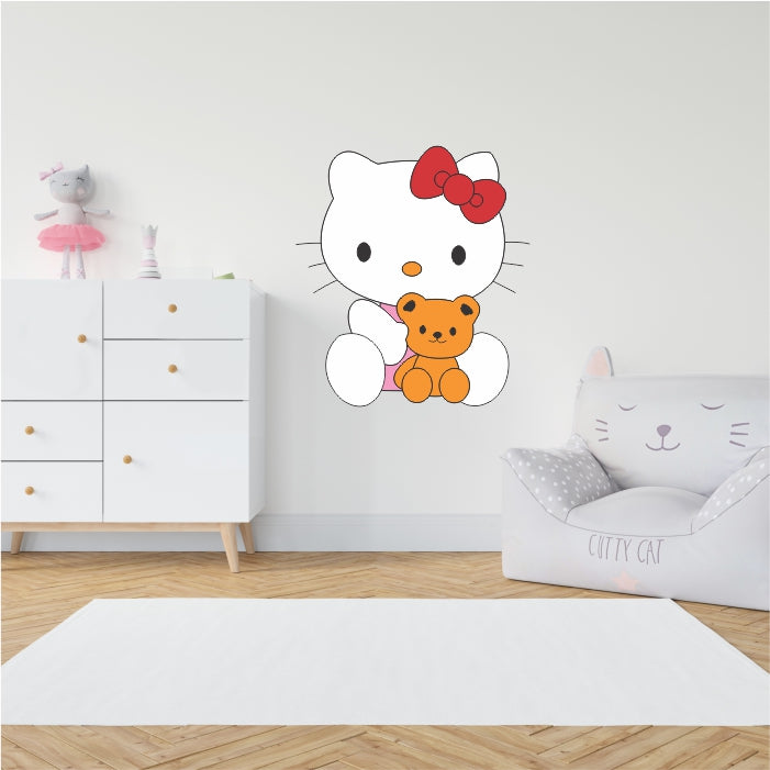 Hello Kitty Cuddling With Teddy Decal