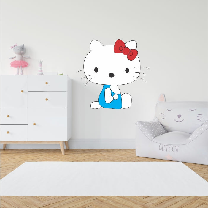 Hello Kitty In Blue Dress Sitting Down Decal