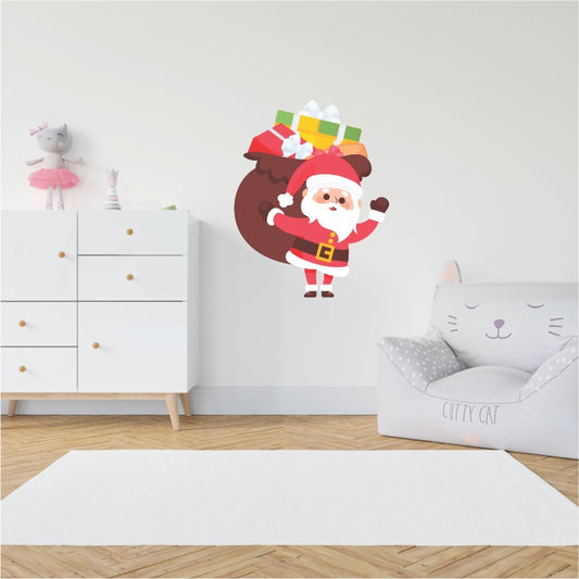 Santa Clause Carrying Present Bag Decal