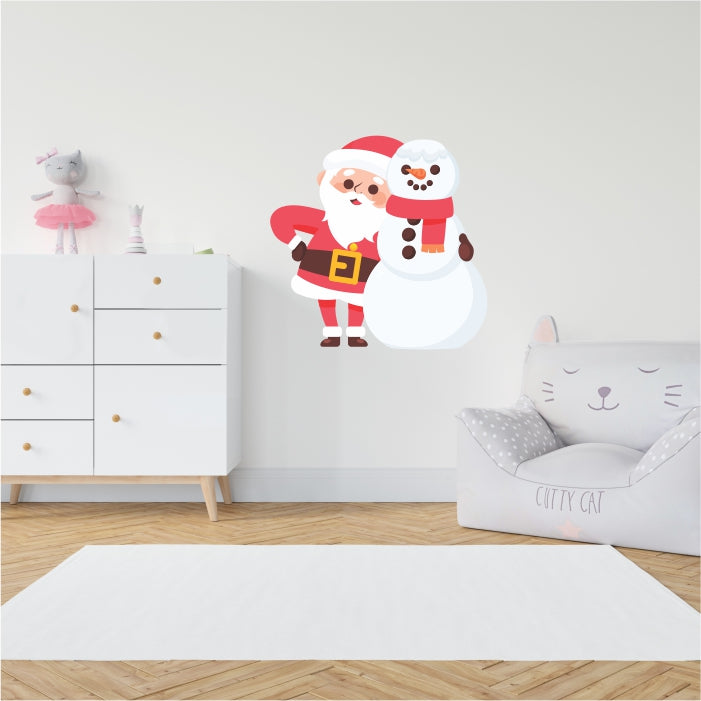 Santa Clause Posing With Snowman Decal