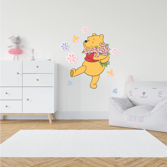 Winnie The Pooh Hugging Flowers Decal